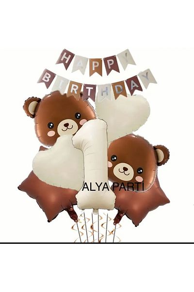 ALYA PARTİ Αρκουδάκι Φουσκωτό Μπαλόνι Αστέρι και Καρδιά Φουσκωτό Μπαλόνι Σετ Γενεθλίων