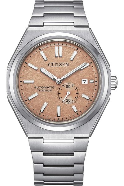 Citizen ساعة زينشين NJ0180-80Z أوتوماتيكية للرجال، ميناء سلمون، تيتانيوم فائق، 40.5 مم، 100 متر