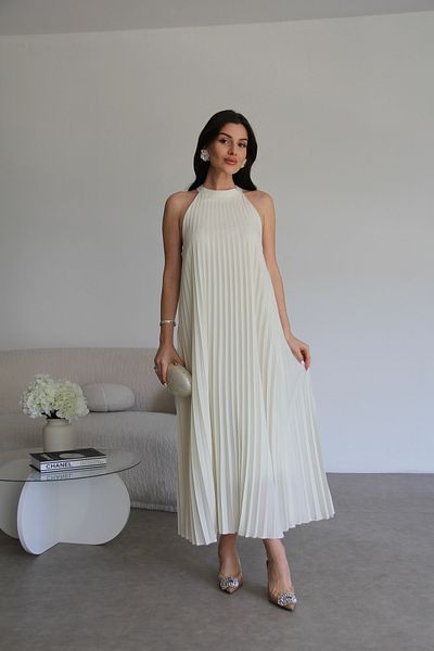 Julidress Halter Neck Long Length Premium Pleated Dress