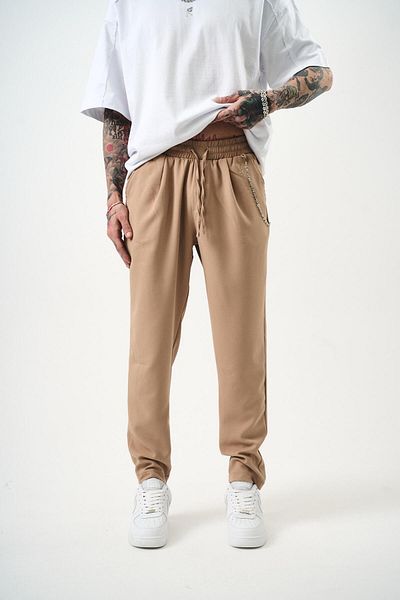 Respire Ανδρική αλυσίδα με λεπτομέρεια πλισέ Skinny Leg Παντελόνι Μπεζ