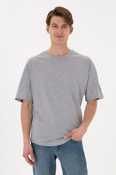 U.S. Polo Assn. Men's Long Fit Crew Neck Gray Melange Basic T-Shirt 50305988-Vr086