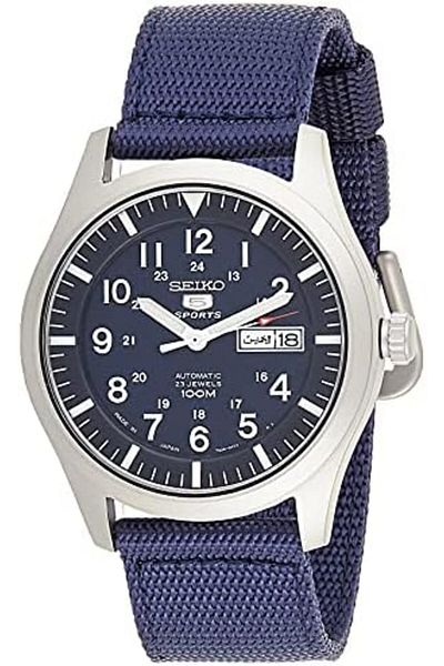 Seiko 5 Sports SNZG11J1 Automatic Men's Watch Blue Dial, Blue Nylon Strap, 42mm, Day-Date