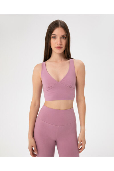 Ayma Active Organic Cotton Pink Halter Bustier - Low-Cut Cross Strap