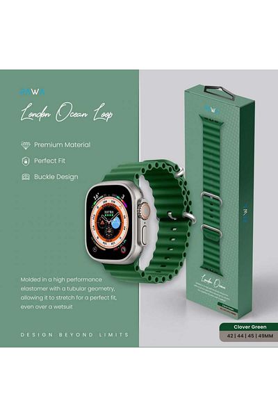 Pawa -London Ocean Apple Watch Silicone Strap Compatible with 42 / 44 / 45 / 49mm - Green