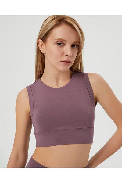 Ayma Active Lilac Backless Drape Detailed Crop Back Window Bustier