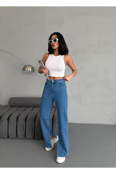 Zeo Basic Slit Detail Pipe Leg Lycra Jean