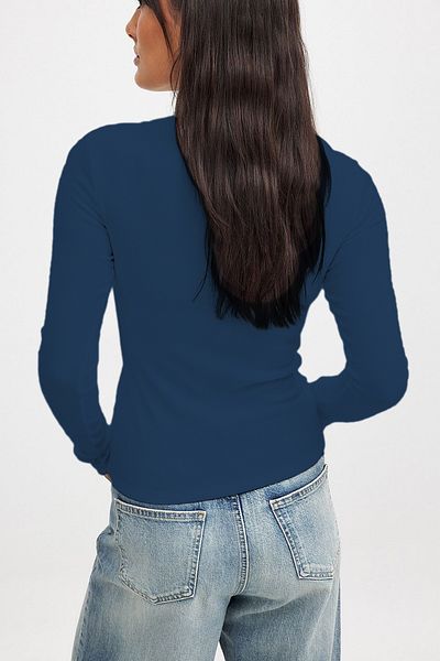 CHEISU Γυναικείο μπλουζάκι Indigo Blue Camisole με κορδόνι - Μακρύ μανίκι, λαιμόκοψη