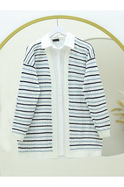 Modamorfo Colorful Striped Mesh Knitwear Cardigan -White