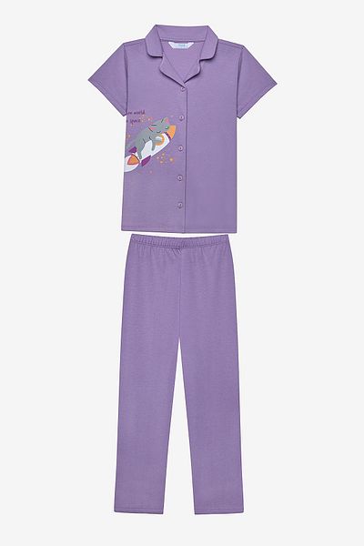 Penti Katzenhemd-Flieder-Pyjama-Set für Mädchen