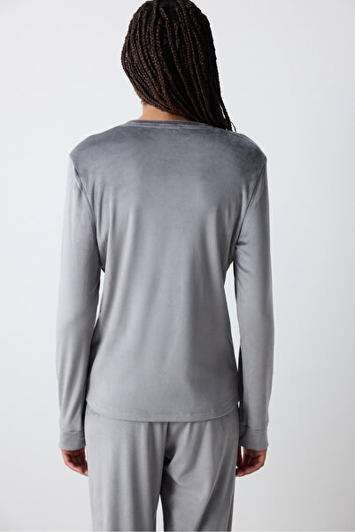 Penti Greek Fuzzy Solid Koyu Gri Sweatshirt Pijama Üstü