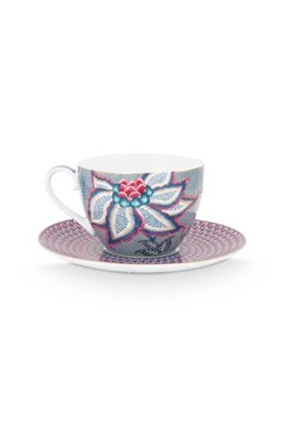 Pip Studio Set of 2 Mugs With Saucers, Porcelain, , 280ml, Flower Festival Collection, Light Blue