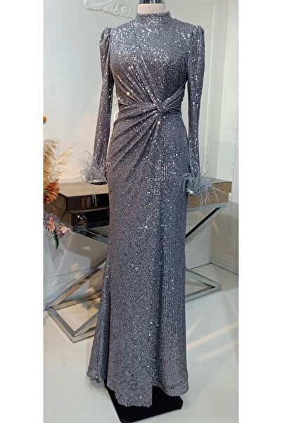 Aymira Tesettur Payetli Tesettür Abiye Elbise