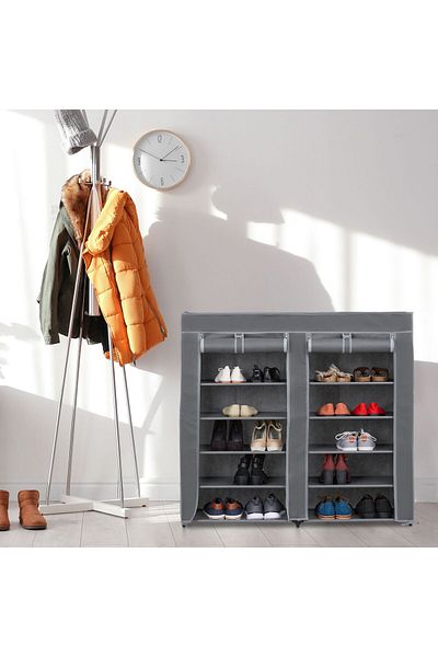 Relaxdays Shoe Cabinet, Grey, For 36 Pairs, 107 X 115 X 30 Cm