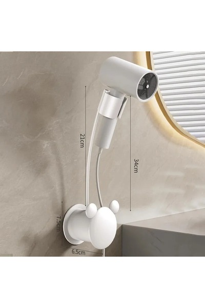 Choice حامل مجفف الشعر White-B لا حاجة للإمساك به، قابل للتعديل، معلق على الح...