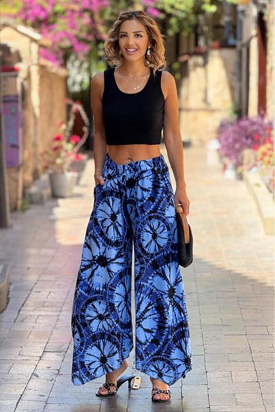 Nevin Kaya Moda Pantaloni spanioli albaștri