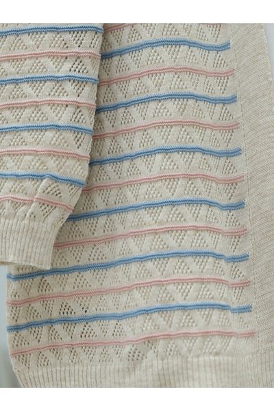 Modamorfo Colorful Striped Mesh Knitwear Cardigan, Cream Fabric
