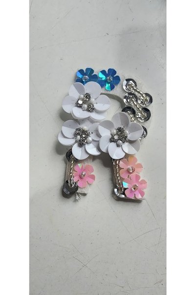 BERKE TUHAFIYE AKSESUAR 4 Pieces Letter R Width 5 cm Length 7 cm Felt Flower Embroidered Coat of Arms Patch