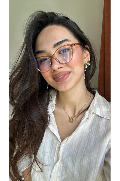 funeyes Köln Light Brown Cat Eye Flexible Metal Hinged Glass Attachable Blue Light Protection Glasses