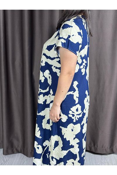 Sobe Hediyelik Rochie Picasso de vară cu model alb bleumarin Mărime standard țesătură fluidă din viscoză