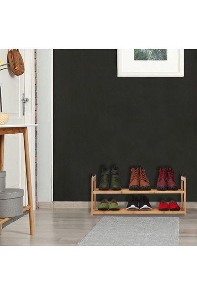 Relaxdays Shoe rack with 2 shelves, Relaxdays, dimensions 29.5 x 72.5 x 27 cm, bamboo, capacity 6 pairs