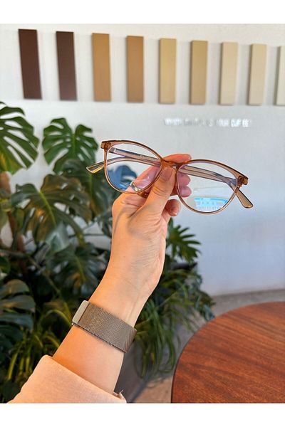 funeyes Köln Light Brown Cat Eye Flexible Metal Hinged Glass Attachable Blue Light Protection Glasses