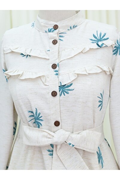 Modamorfo Φόρεμα με βολάν μπροστά με μισό κουμπί - Petrol