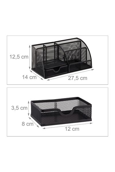 Relaxdays Metal Desk Organizer, 6 Compartments, Drawer, Black, 12.5 X 27.5 X 14 Cm