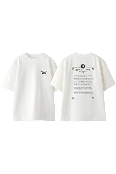 THEWERT Death Note 3 Tasarım Sırt Baskılı Pamuk Beyaz Oversize T-shirt