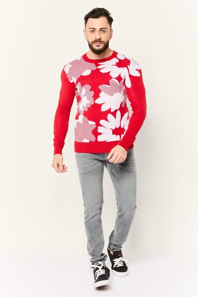 Esprit Men Floral Pattern Sweater, Red