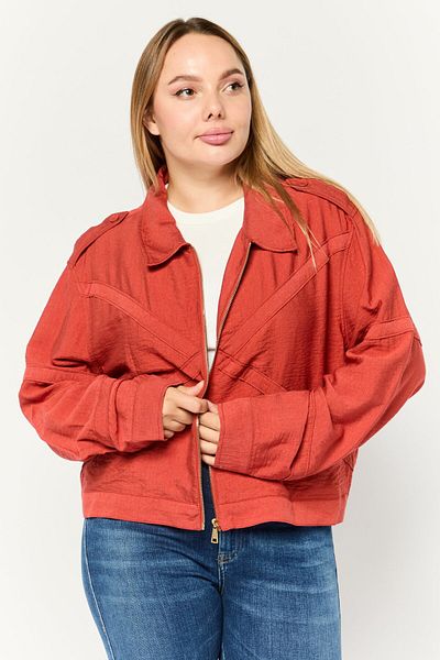 Dkny Women Plain Full Zip Shirt Jacket, Rust Red