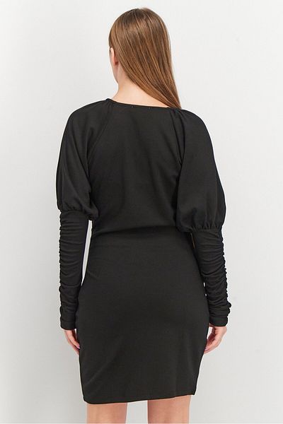 NA-KD Women Wrap Jersey Voluminous Sleeve Casual Mini Dress, Black