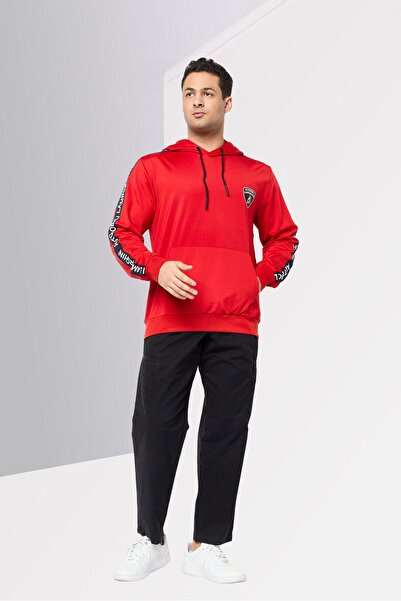 Lamborghini Men Brand Logo Long Sleeves Hoodie, Red