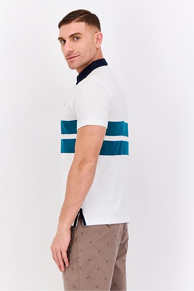 Nautica Men Regular Fit Stripe Short Sleeve Polo Shirt, White