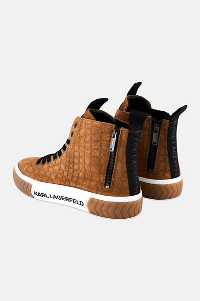 Karl Lagerfeld Men Medium Brand Logo Lace Up Sneakers Shoes, Brown