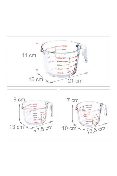 Relaxdays Set 3 pahare gradate, din sticla borosilicata, 250 ml, 500 ml, 1 l