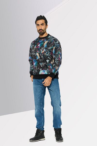 Emporio Armani Men Crew Neck All Over Print Long Sleeves Sweatshirt, Black Combo