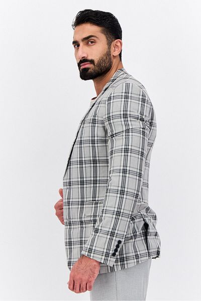 Asos Design Men Skinny Fit Checkered Semi Formal Blazer, Grey