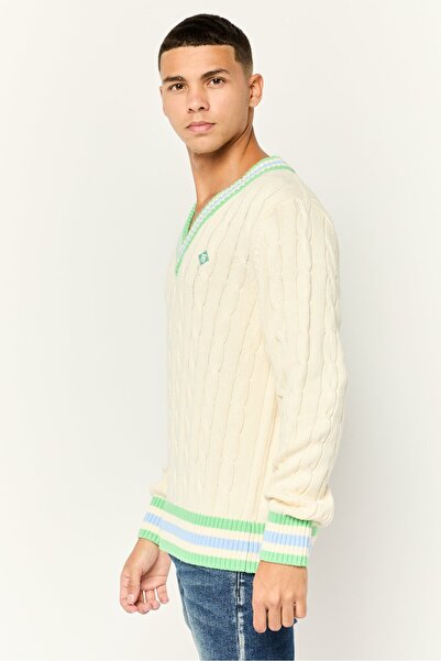 Esprit Men V-Neck Knitted Sweater, Cream