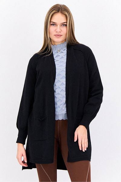 Nic+Zoe Women Split Neck Knitted Cardigan, Black