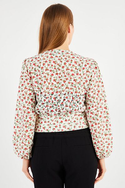 The Kooples Women V- Neck Puffed Sleeves Allover Print Top, White