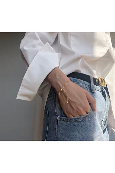 monalisatoka Kadın Ayarlanabilir Asansörlü Gold Detaylı Küp Zincir Bileklik