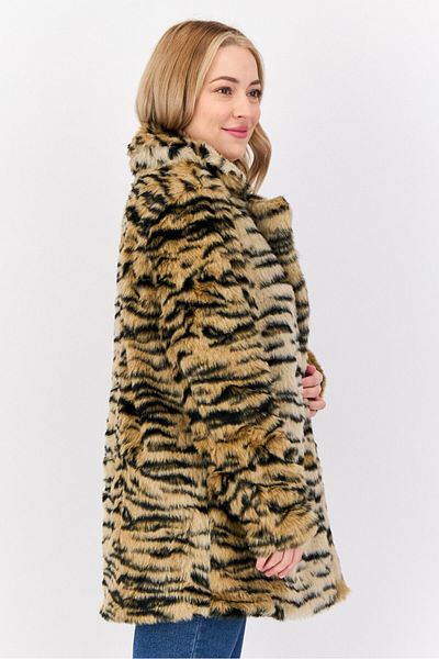 NA-KD Women Faux Fur Leopard Print Sherpa Jacket, Multicolor