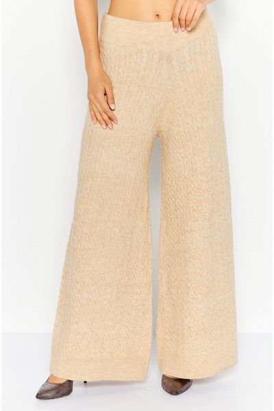 Esprit Women Regular Fit Heather Knitted Wide Leg Pants, Beige