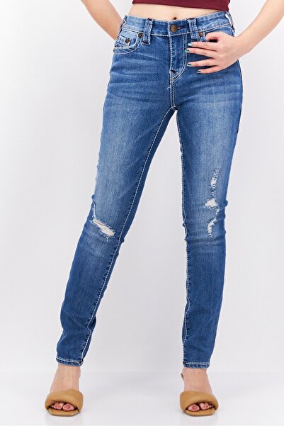True Religion بنطلون جينز نسائي ضيق للغاية وقابل للتمدد، أزرق