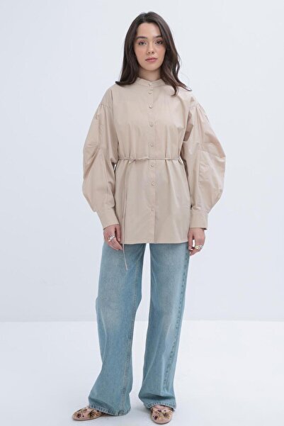 ALLDAY İnce Kuşaklı Pileli Poplin Gömlek X51314a0