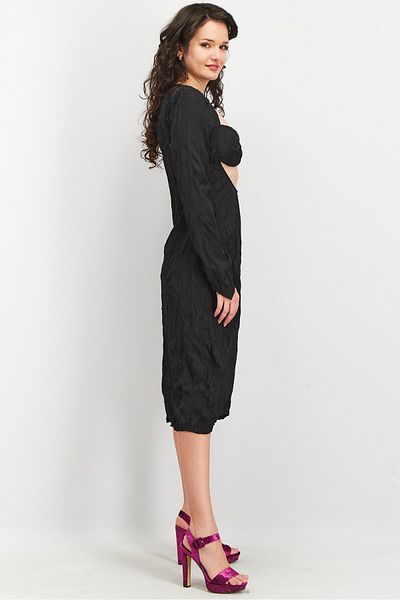 NA-KD Women Textured Cut Out Long Sleeves Midi Dress, Black