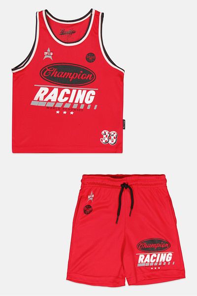 Brooklyn Toddlers Boy 2 Pieces Graphic Print Cycling Jersey And Shorts Set, Red