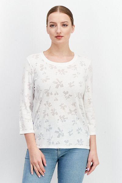 edc Women Round Neck Long Sleeves Allover Print Top, White