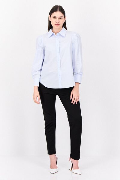 Steve Madden Women Pointed Collar Plain Long Sleeve Shirts, Light Blue
