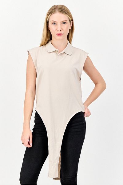 Asos Design Women Spared Collar Solid Sleeveless Tank Top, Grey